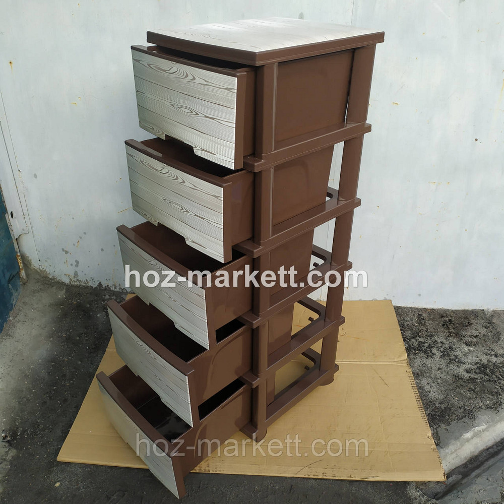 Комод пластиковий тумбочка на 5 ящиків з малюнком під дерево коричневий Харків - фото 6