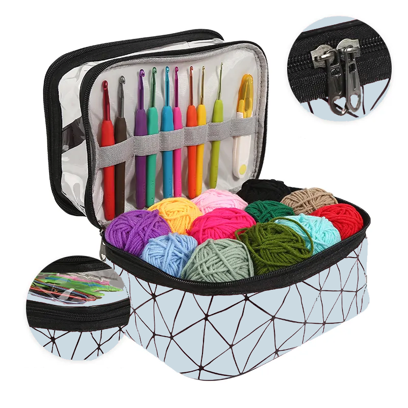 Набор для вязания крючком с пряжей и аксессуарами в косметичке, серый цвет Каменец-Подольский - изображение 2