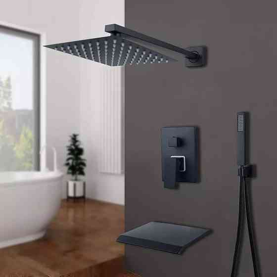 Душ для душевой кабины скрытого монтажа настенный 2 в 1: душ-водопад и классическая лейка Черный Каменец-Подольский