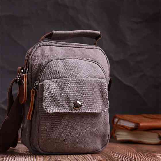 Невелика чоловіча сумка із щільного текстилю Vintage 22217 Сірий Київ