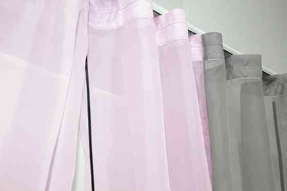 Кухонные шторы VR-Textil № 017к комбинированные с подвязками серый с розовым 265х170 см (50-013) Киев