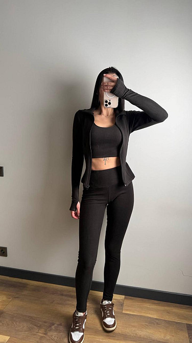 Женский термо костюм тройка: кофта топ и лосины трикотаж пума Черный, 42/44 Одесса - изображение 5