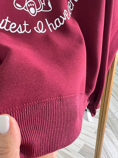 Свитшот женский A-N 25057 с рисунком мишкой впереди оверсайз средней длины комфорт one size, бордовый, one size Киев - изображение 8