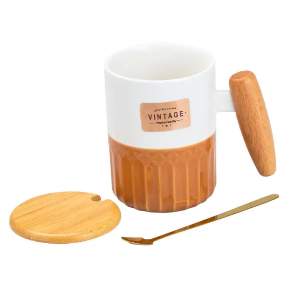 Чашка порцелянова з бамбуковою кришкою та ручкою 400 мл Коричнева HP7204BR Коломия - фото 2