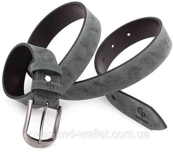 Серый мужской ремень из итальянской винтажной кожи 35мм Grande Pelle Labbro Киев