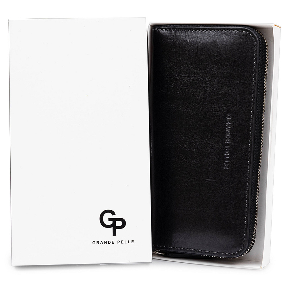 Кожаный женский кошелек на молнии Черный (GRANDE PELLE) Киев - изображение 1