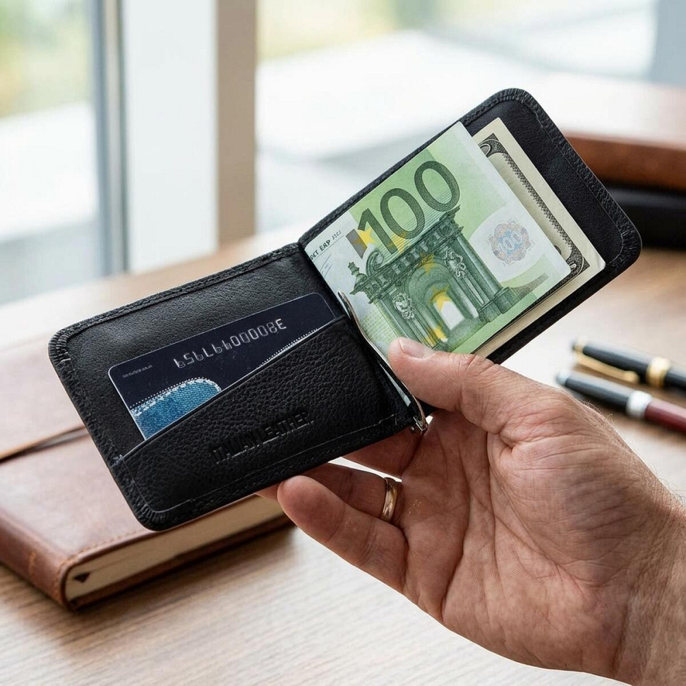 Кожаный мужской зажим на магните ST Leather 18937 Черный Киев - изображение 10