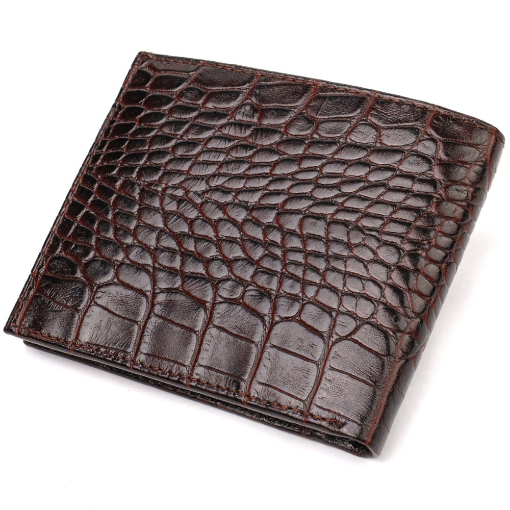Стильное мужское портмоне из натуральной фактурной кожи с тиснением под крокодила Коричневое (CANPELLINI) Киев - изображение 6