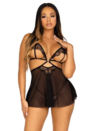 Пеньюар Leg Avenue Lace and mesh babydoll & panty Black M Львів