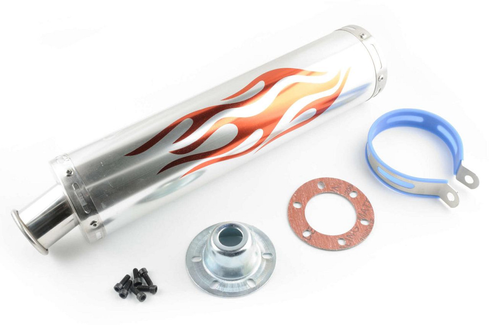 Глушитель (тюнинг) 420*10 см, креп. Ø78mm (нержавейка, пламя, хром, прямоток, mod:2) Мукачево - изображение 1