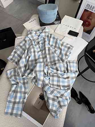 Жіноча стильна оверсайз сорочка у клітинку з ефектом надірваних рукавів тіар Одеса