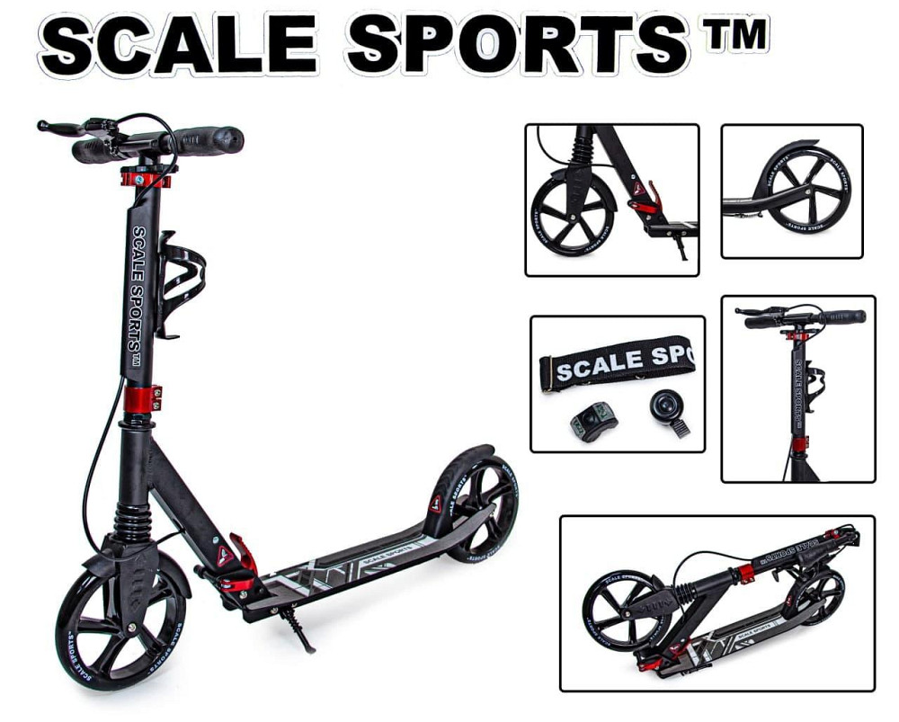 Дитячий самокат з ручним гальмом, ліхтариком та дзвіночком Scale Sports SS-08. Чорного кольору Одеса - фото 2