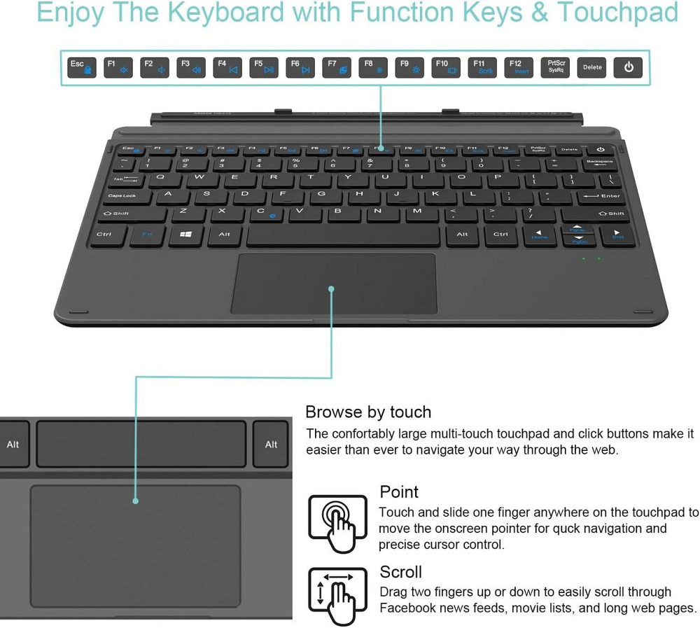 УЦІНКА! Arteck HB216 Bluetooth клавіатура із сенсорною панеллю для Surface Go 4/ 3 (2021) 2 (2020) вбудований акумулятор Дніпро - фото 6