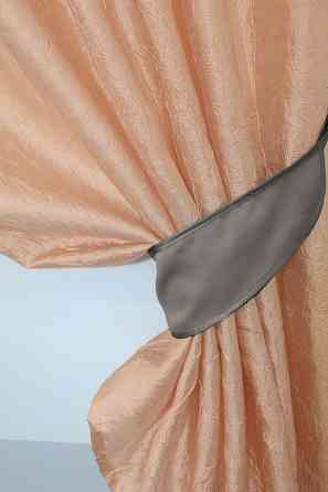 Кухонные шторы VR-Textil № 073к с ламбрекеном и подхватами персиковый со светло-серым 275х170 см (52-0137) Киев