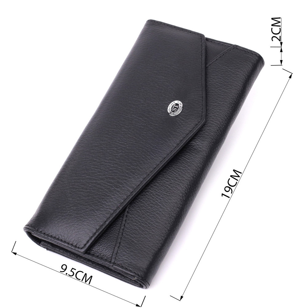 Кожаный женский кошелек с геометрическим клапаном ST Leather 22546 Черный Киев - изображение 3