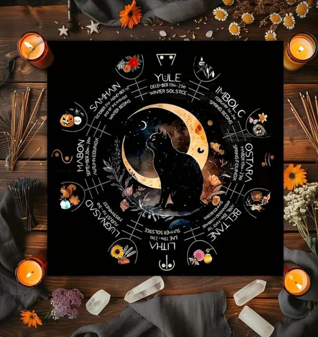 Вівтарна скатертина з котом і місяцем – Колесо року, 49×49 см Київ - фото 3