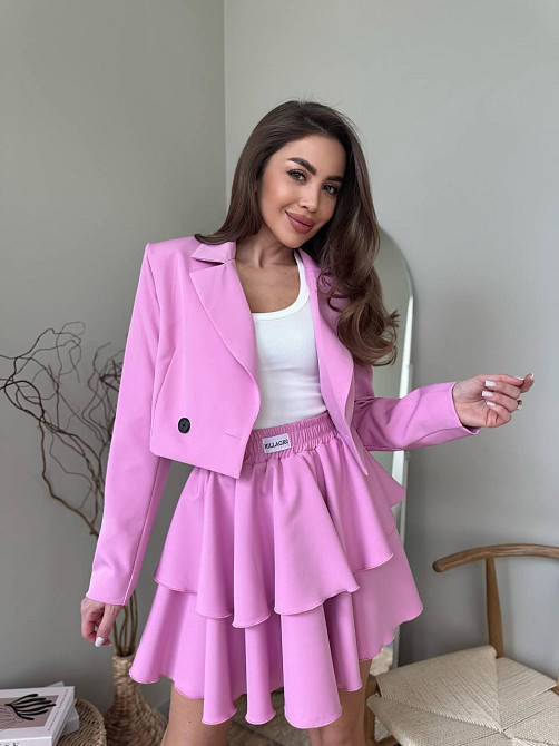 Женский стильный костюм двойка: пиджак и юбка креп-костюмка + подкладка Розовый, 46/48 Одесса - изображение 6