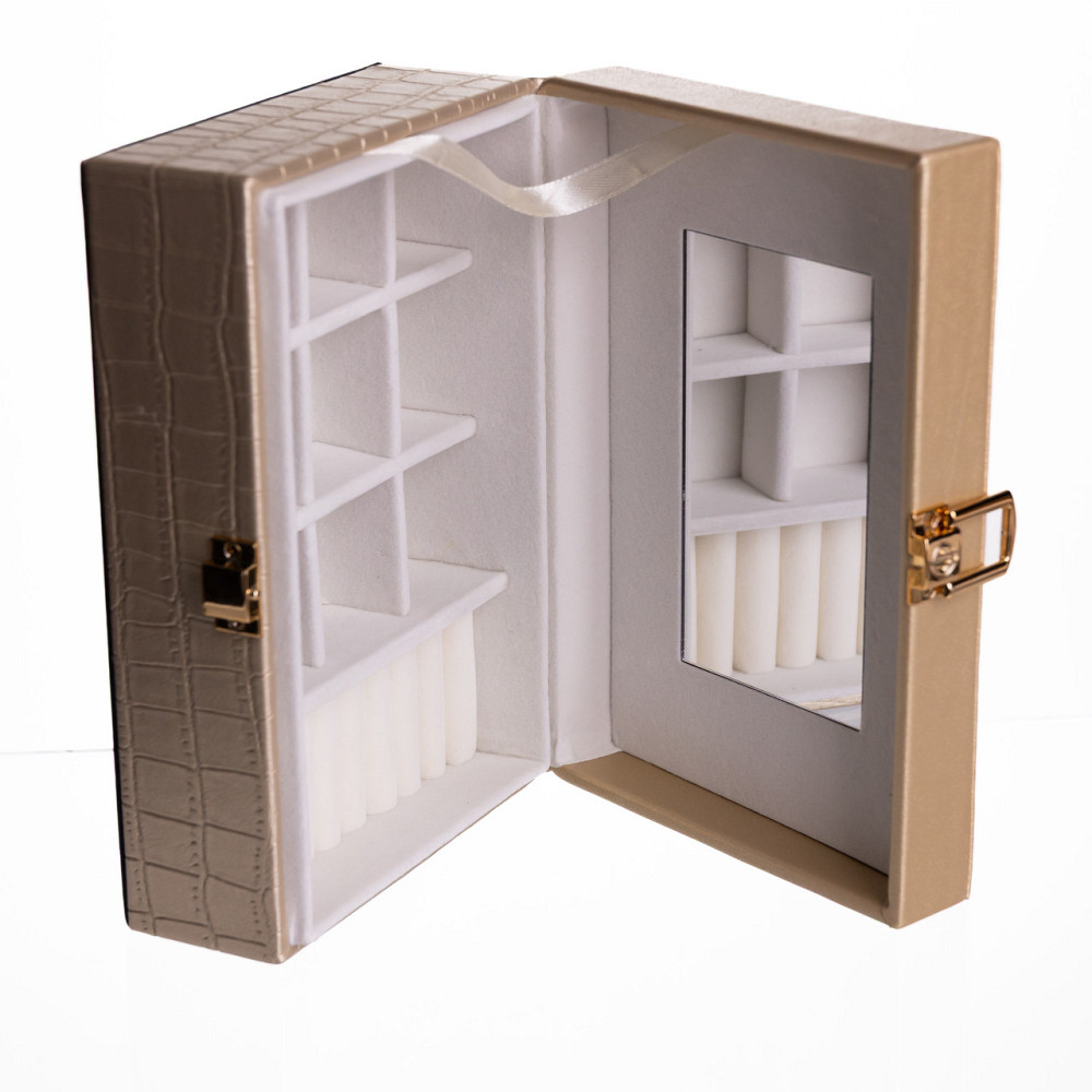 Скринька для прикрас з еко шкіри 10 відділень з дзеркалом 20×14×8 см Золотистий HP-5-19GOLD Коломыя - изображение 4