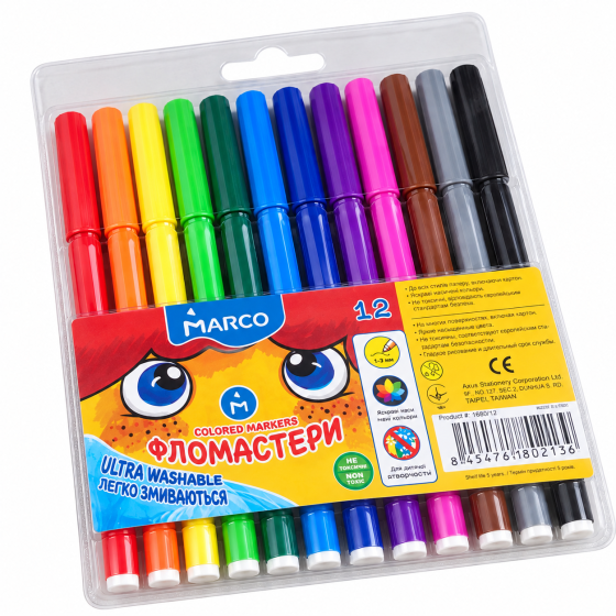 Фломастери Marco Super Washable 12 кольорів Київ