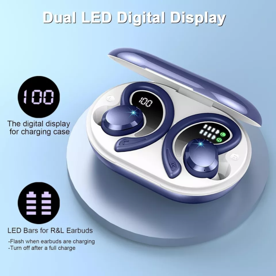 Беспроводные наушники Rulefiss Q38 Bluetooth 5.3 TWS | Hi-Fi, HD-микрофон, 48 часов, IP7, LED-дисплей, Sapphire Blue Киев