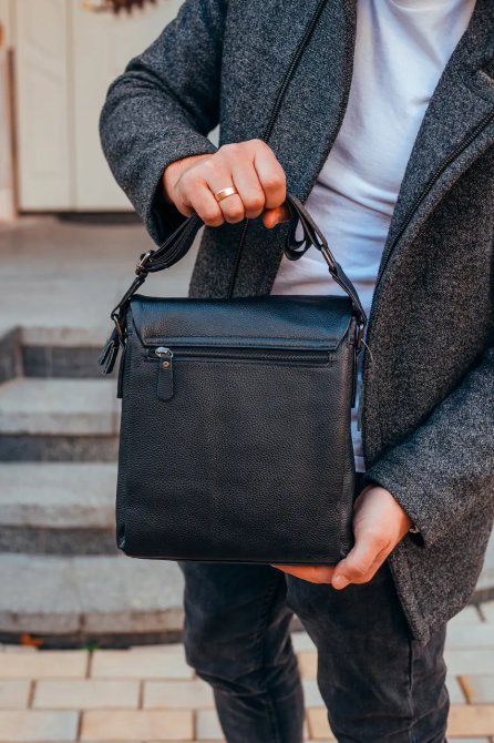 Мужская кожаная сумка-мессенджер, барсетка на одно плече 22x26x6 Tiding Bag 75-5271 черная Киев - изображение 17