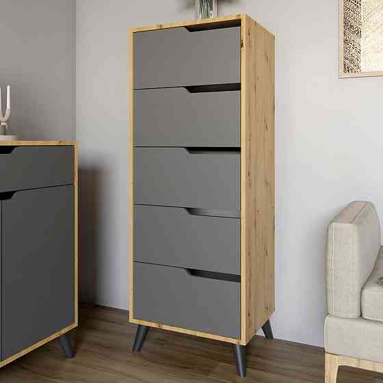 Комод высокий с черными ножками 5 ящиков М-ЗОН Борн 500 Дуб Артизан/Антрацит (MZN-031101) Львов