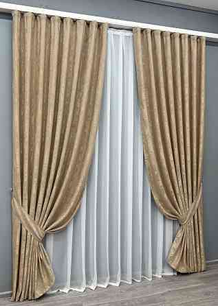 Комплект готових штор VR-Textil Жакард Sultan YL № 1205ш Медово-золотистий 130х270 см 2 шт (39-995) Київ