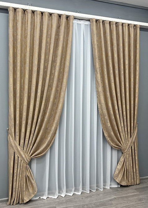 Комплект готових штор VR-Textil Жакард Sultan YL № 1205ш Медово-золотистий 130х270 см 2 шт (39-995) Київ - фото 3