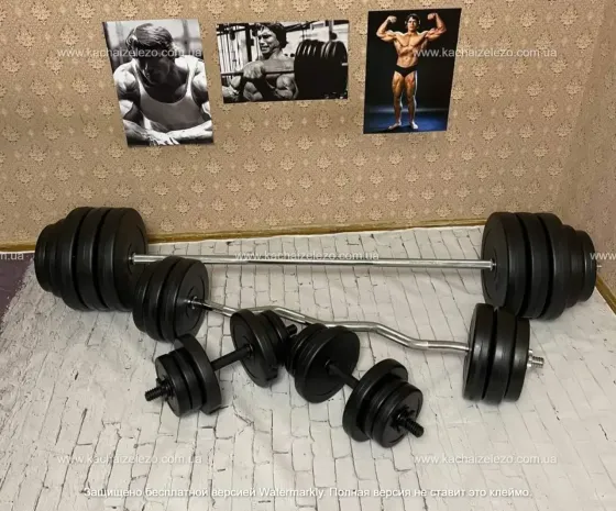 Скамья для жима с тягой + 4 грифа + 115 кг блинов Гантели, гири, штанги и диски АВС пластик комплект Киев