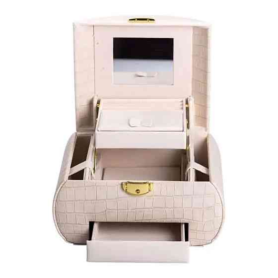 Yiwu Скринька для прикрас з еко шкіри 3 яруси із замком органайзер для ювелірних виробів HP-5-2 Коломыя