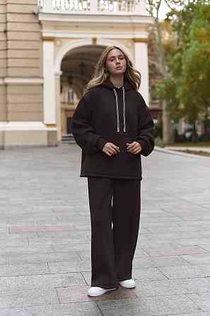 Жіночий теплий костюм двойка вільного крою тринитка на флісі Шоколад Одеса