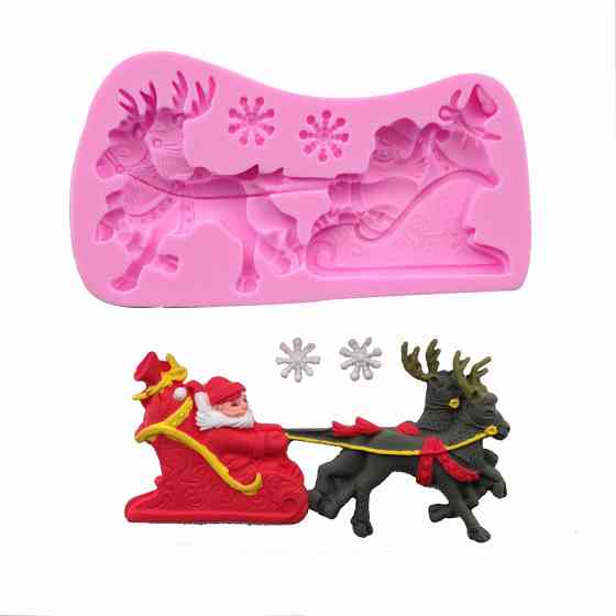 Молд новогодний Олени и Дед Мороз 130 на 70 мм розовый Киев