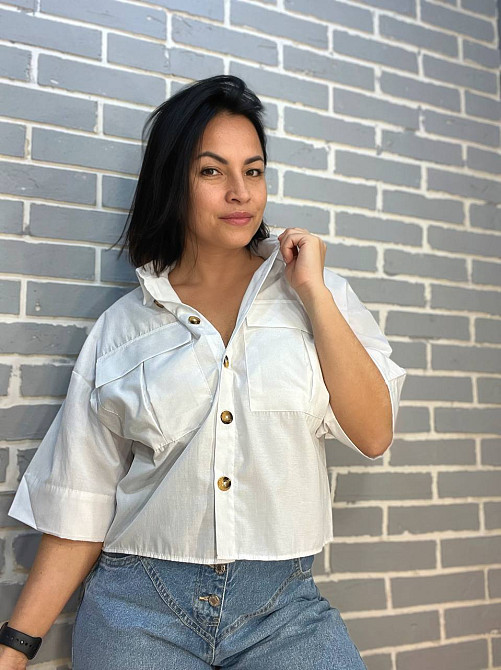 Сорочка жіноча Mix Ray 3656 коротка широка з накладеними кишенями на гудзиках біла, білий, L Київ - фото 1