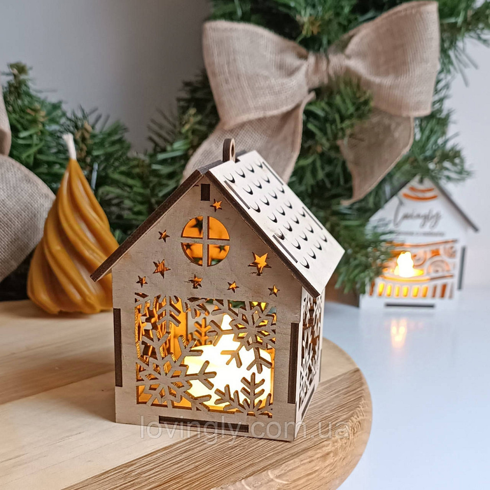 Елочное украшение с LED подсветкой в ​​виде домика 10см Ирпень - изображение 1