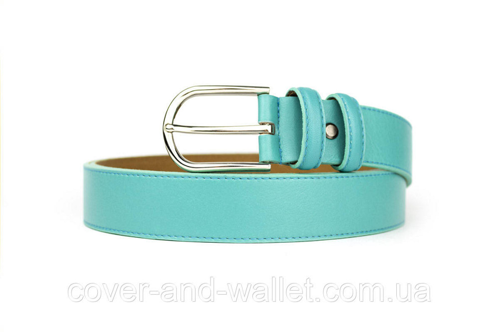 Модний жіночий ремінь із натуральної шкіри бірюзового кольору 35мм PS Leather Київ - фото 2