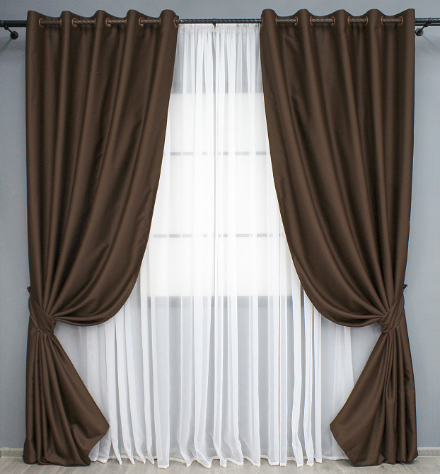 Комплект штор на люверсах VR-Textil Midnight № 1677ш 150х270 см 2 шт Коричневый (37-0219) Киев - изображение 2