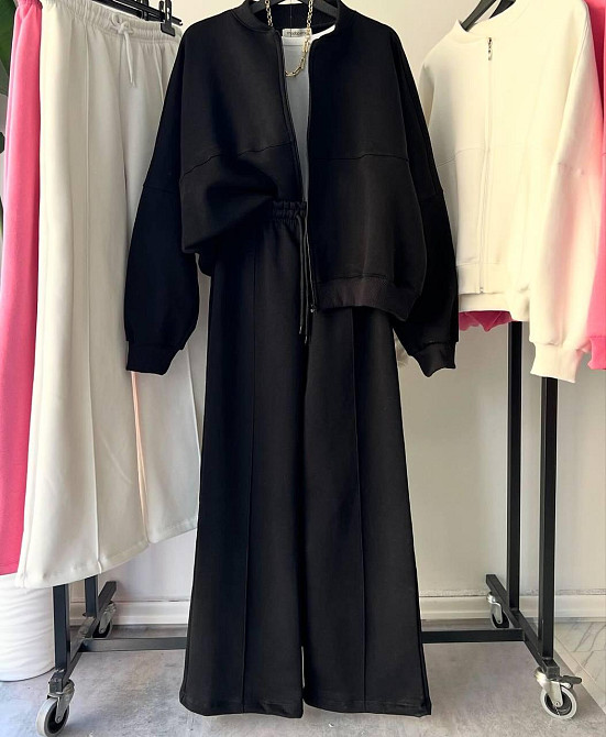 Костюм жіночій з широкими штанами і кофтою на блискавці Чорний 42/44 Харків - фото 9