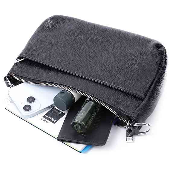 Елегантна сумка для жінок на три відділення з натуральної шкіри Vintage 22805 Чорний Київ