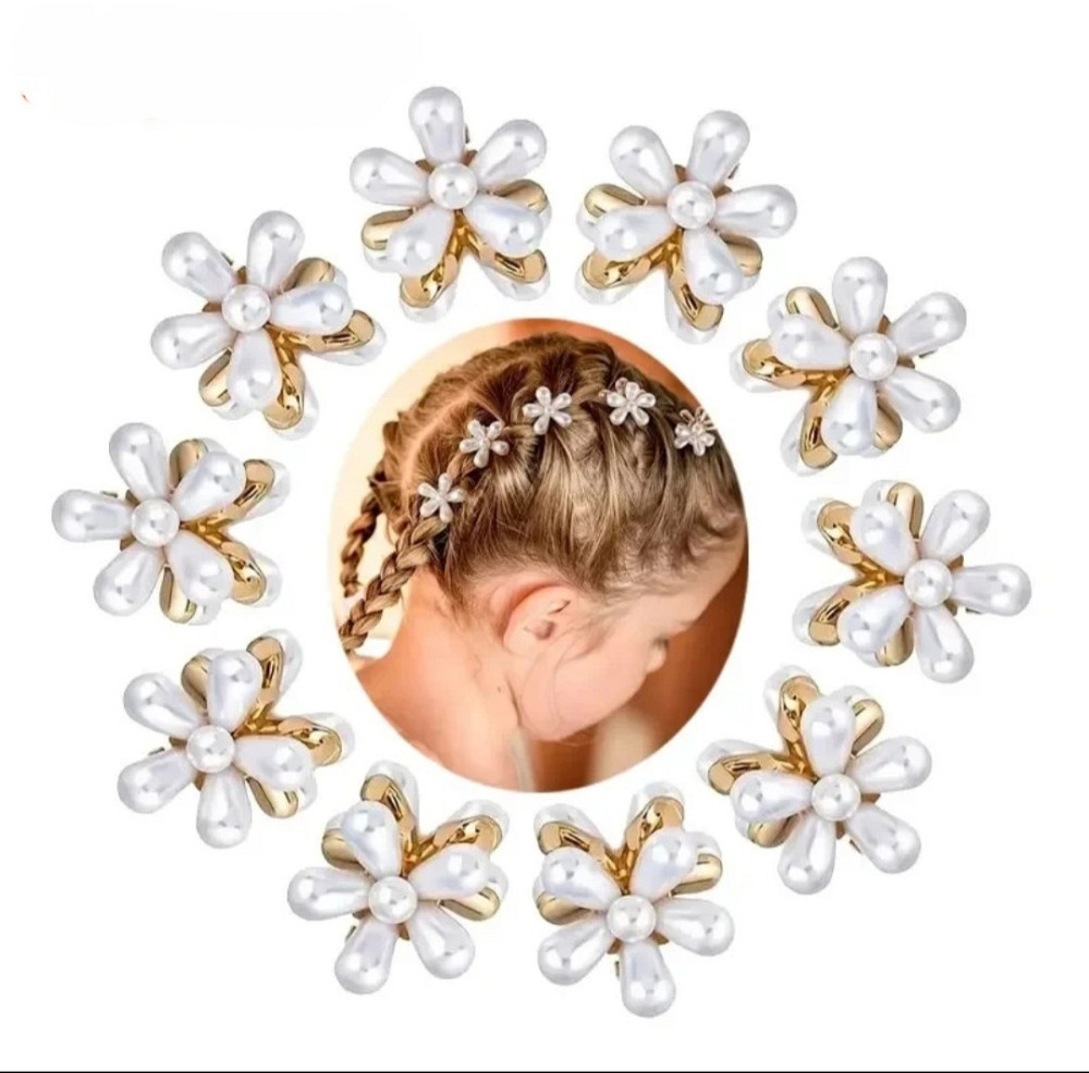 Заколка-крабік квітка маленька з перлинками Смела - изображение 4