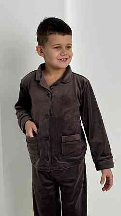 Дитяча велюрова тепла піжама дві кишені Шоколадний ч/к 122-128 Харків