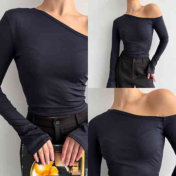 Женский стильный лонгслив с открытым плечом турецкий микродайвинг Графит, 46/48 Одесса