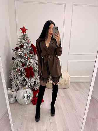 Жіноча стильна вечірня сукня-піджак костюмка+мереживо Шоколад Одеса