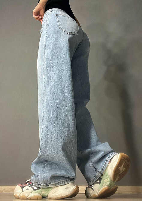 Джинсы женские I8 51896 BAGGY jeans резинка надпись широкие от бедра палаццо, голубой, 28, 28, 74 см, 108 см Киев - изображение 3