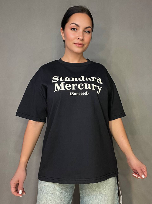 Футболка жіноча A-N 25007 оверсайз подовжена з написом принтом попереду one size, графіт, one size Київ - фото 3