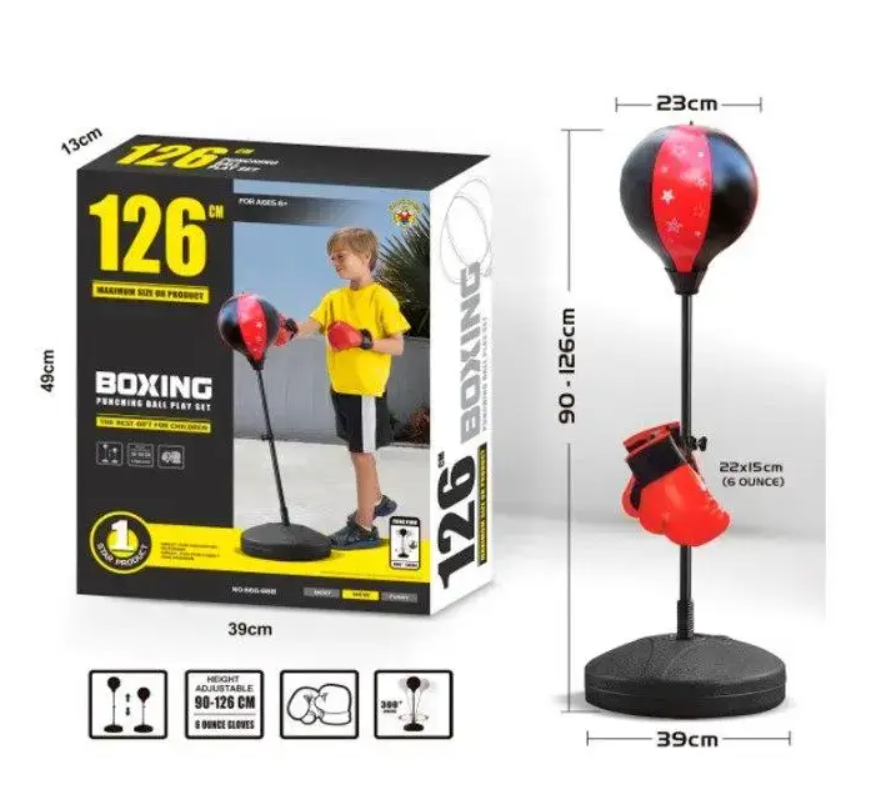 Боксерський набір груша на стійці 90-126см рукавички насос Чорно-червоний (MR 1127) Чернігів - фото 1