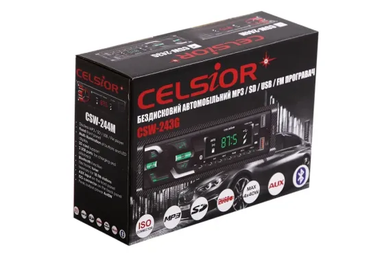 Автомагнитола Celsior CSW- 243G Green BT/USB+USB Charge/MicroSD/ISO/доп. разъем (без радиатора) Винница