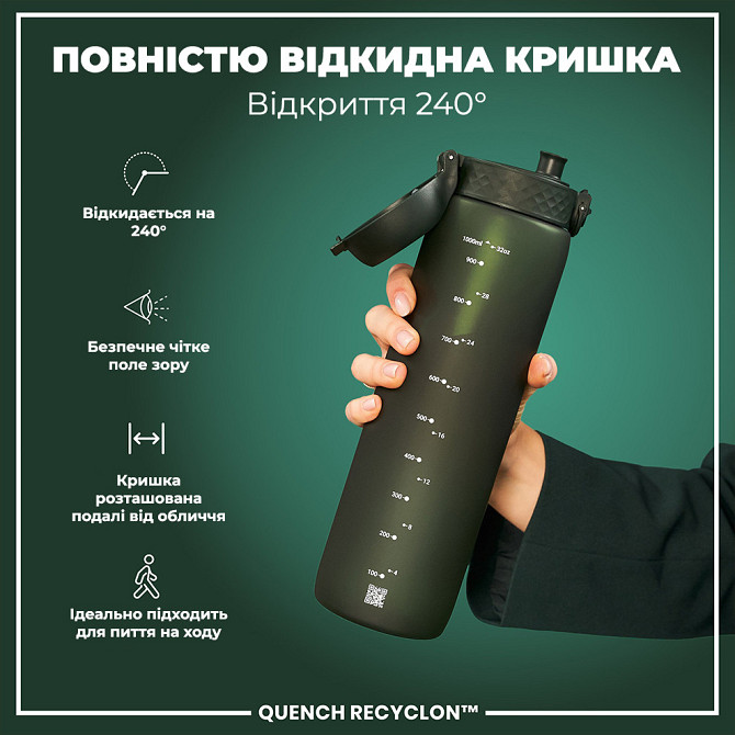 Питна пляшка для спорту Спортивна пляшка для води Фітнес пляшка Спорт пляшка ION8 1000 мл Зелена Київ - фото 3