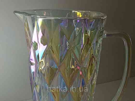Глечик "Райдужний смарагд" 1000 мл товсте скло для напоїв прозорий із перламутром Київ