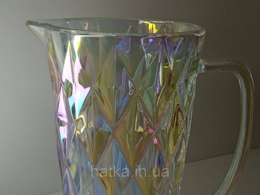 Глечик "Райдужний смарагд" 1000 мл товсте скло для напоїв прозорий із перламутром Київ - фото 3