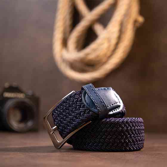 Текстильний чоловічий ремінь класика Темно-синій (Vintage) Київ